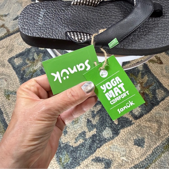 Sanuk Yoga Mat Comfort Flip Flops Black Gingham Strap Women’s 8 - Picture 4 of 6